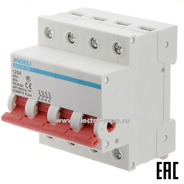 А6752. Выключатель нагрузки AHL30-125 4P 125A ADL04-020 (ANDELI)