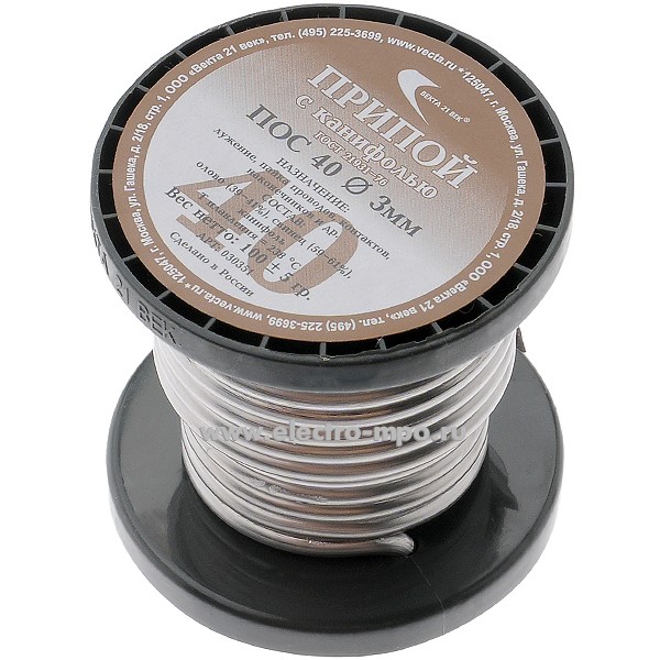 В3317. Припой  030351 ПОС-40 Т3А 100 г D=3,0мм на катушке с канифолью (Москва)