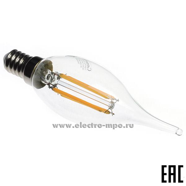 21326.Л1326 Лампа 4,3Вт Filament прозр.649986 GLDEN-CWS-8-230-E14-2700К светодиод "свеча на ветру" т/б све