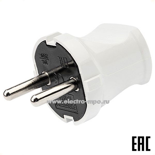 Р38. Вилка 11-8933 прямая без з/к 6А белая (Rexant)