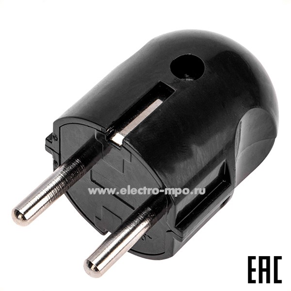 Р38. Вилка 11-8950 Евро прямая с з/к 16А черная (Rexant)