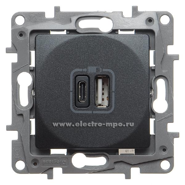 Ю2668. Механизм Etika 672636 зарядного устройства 2хUSB тип А,С 5В 3000мА с/п антрацит (Legrand/Daccord)