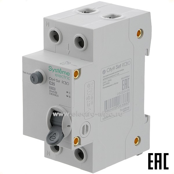 А0456. Дифф. автомат City9  C9D55625 (тип А) C25А-30мА 230В 1P+N 4,5кА (Systeme Electric)