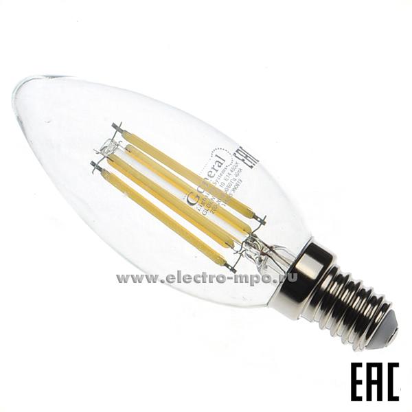 Л1313. Лампа 5Вт Filament прозрач. 649907 GLDEN-CS-10-230-E14-4500К светодиодная &quot;свеча&quot; х/б свет (Genera