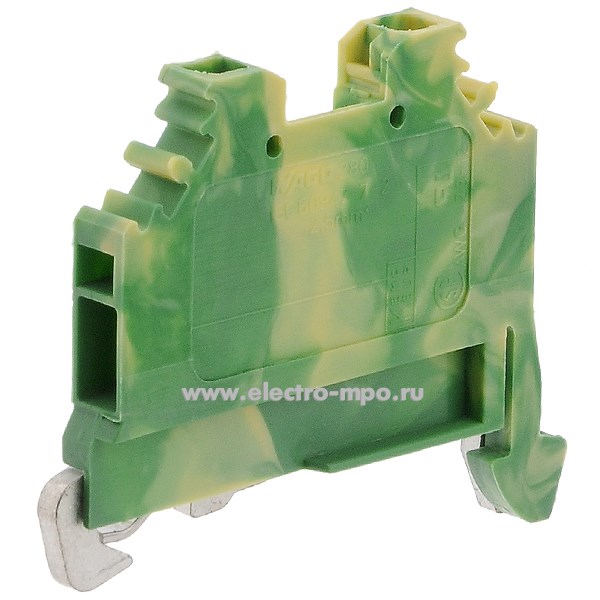 Б6818. Клемма 280-107 желто-зеленая боковой монтаж 2,5мм2 ширина 5мм (Wago)