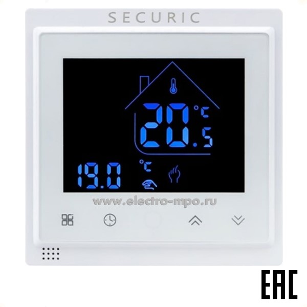 Ю8537. Сенсорный терморегулятор SEC-T-101W для теплого пола 5-45 град. управлением по Wi-Fi (SECURIC)