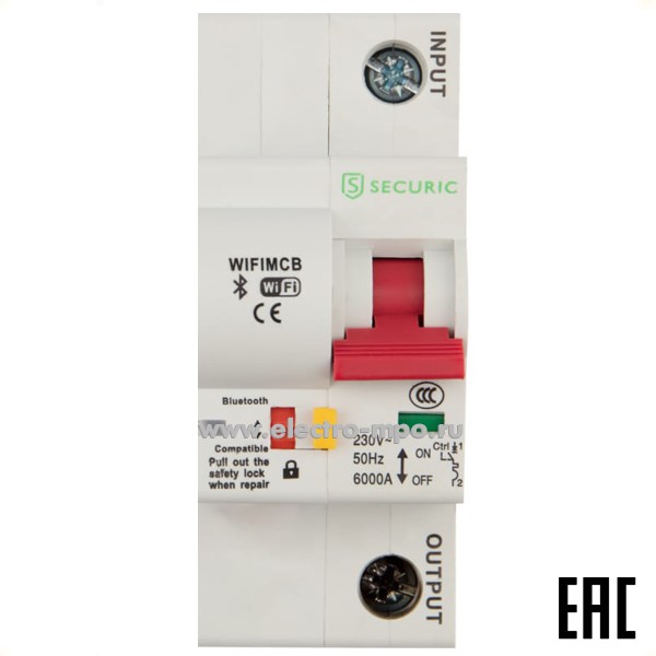 Ю8548. Автоматический выключатель SEC-HV-110 Wi-Fi 1P/10А с управлением по Wi-Fi (SECURIC)