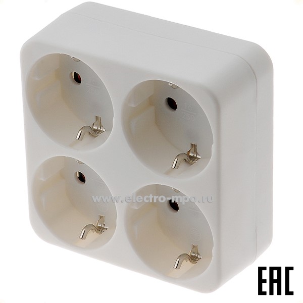 Р4332. Разветвитель 11-1073 на 4 розетки "евро" белый (Rexant Китай)