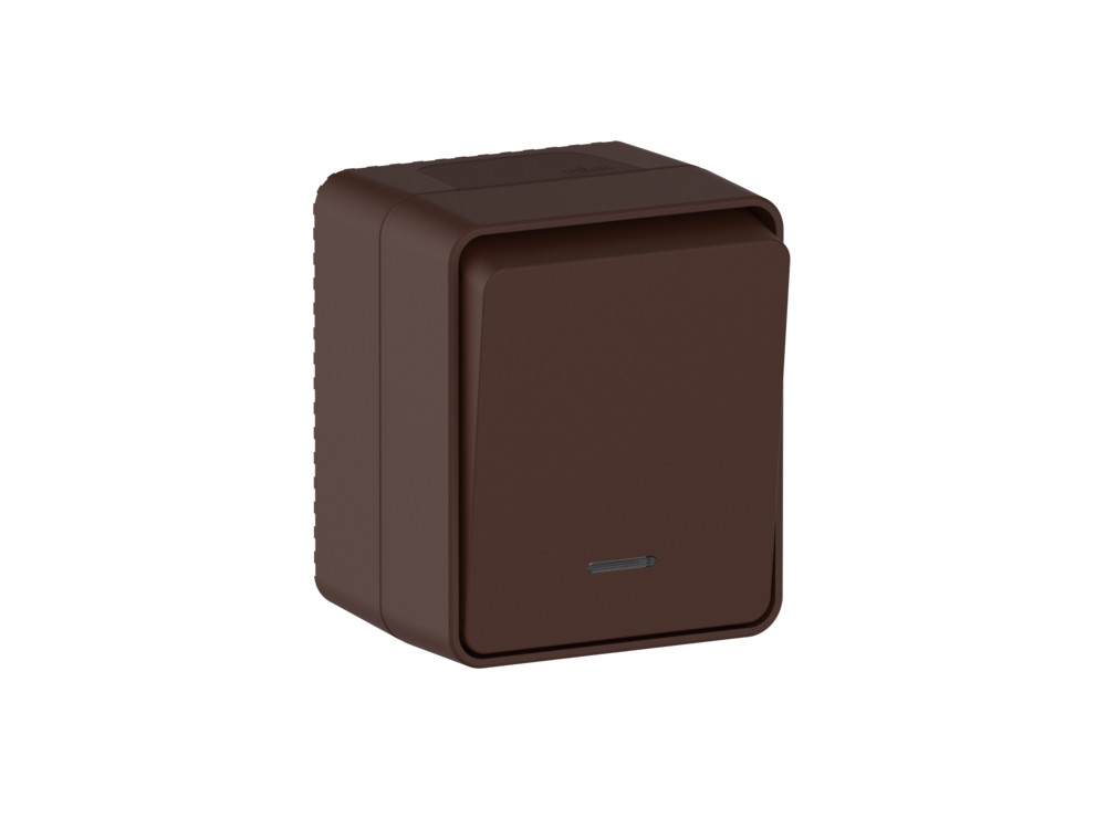 Ю5334. Выключатель AtlasDesign Profi54 ATN546013 1кл. с подсветкой IP54 о/п коричневый (SE)