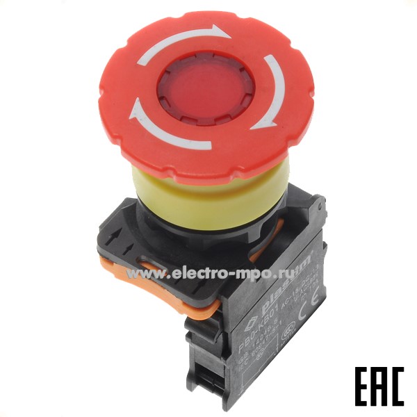 А5130. Выключатель кнопочный "Гриб" PB0-AS542 красный 1р с фиксацией IP65 (Plastim)