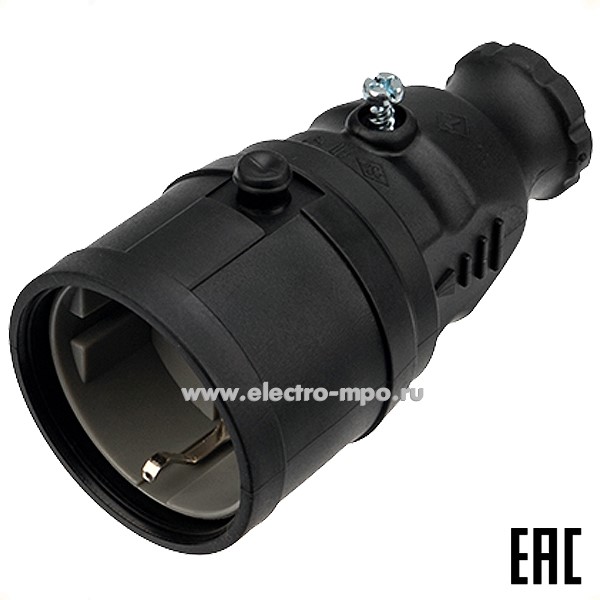 Р66. Розетка 111-005 переносная "евро" влагозащищенная с/з 16А IP20/44 каучук (Rexant)