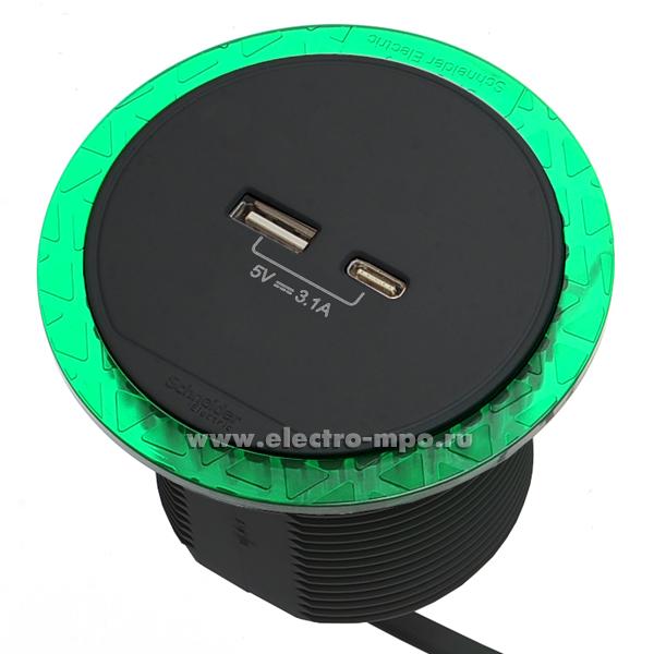 Р1705. Блок Unica INS44009 мебельный 2 розетки USB тип А + С с/п кабель 2м антрацит (Schneider Electri