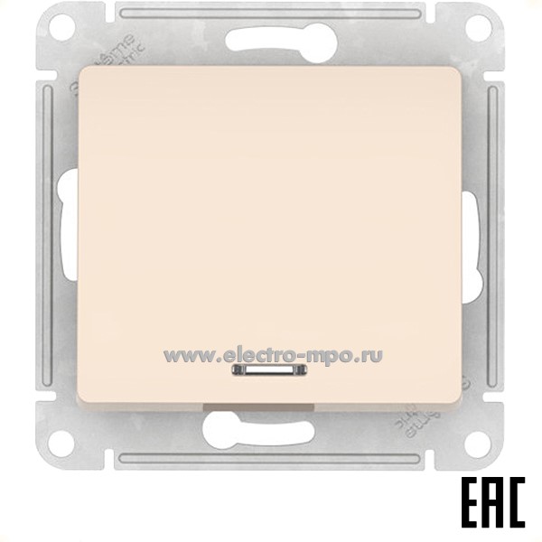 Ю21. Механизм Glossa GSL000213S выключателя 1кл. с подсветкой  безвинт. зажим с/п бежевый (SE)