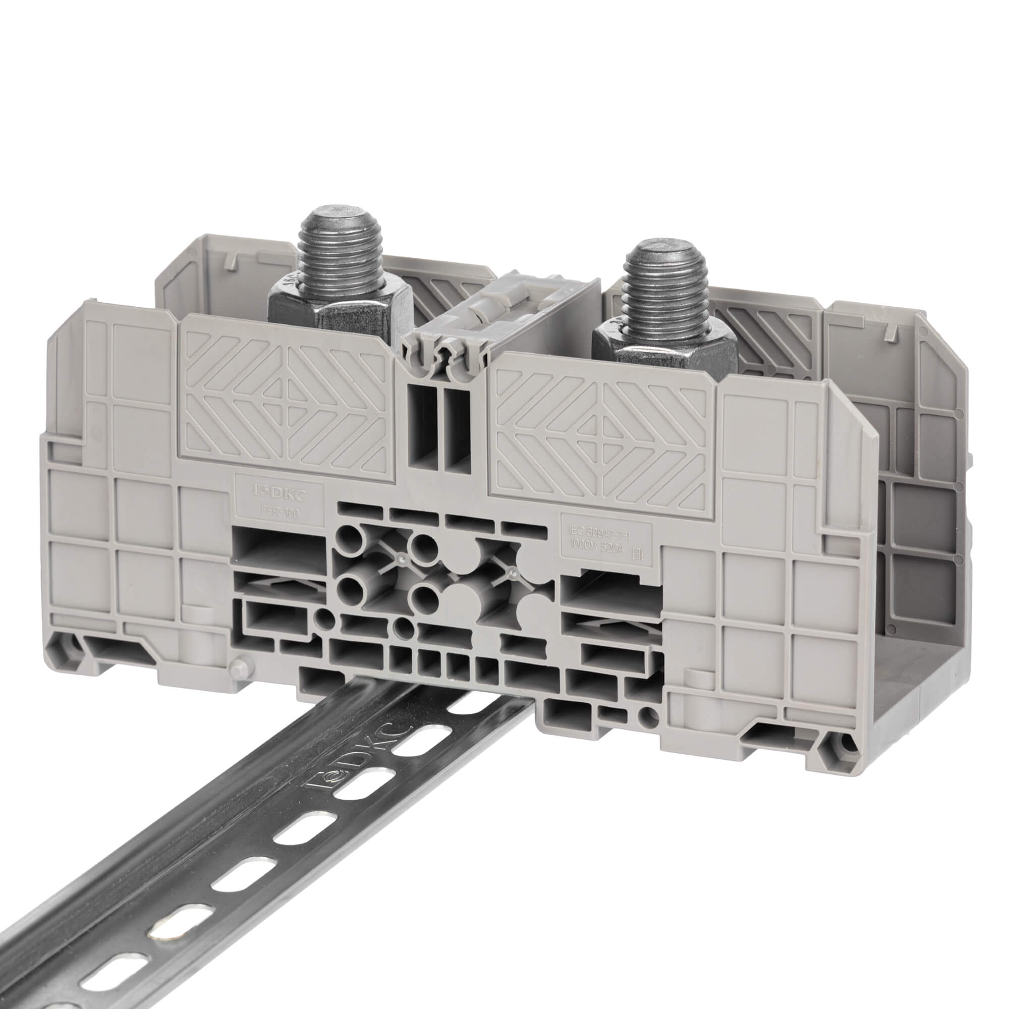 К22. Клемма FER-300 проходная, болтовой зажим, 2 точки подключения,  300 кв.мм,  (ДКС)