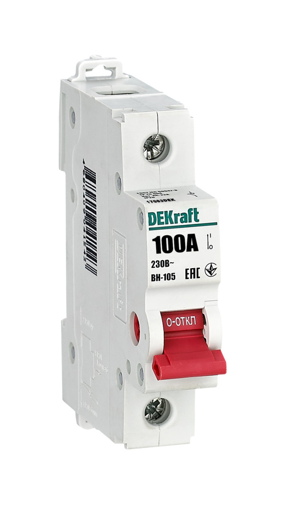 А48. Выключатель-разъединитель 17083DEK 1Р 100А ВН-105 (DEKraft)