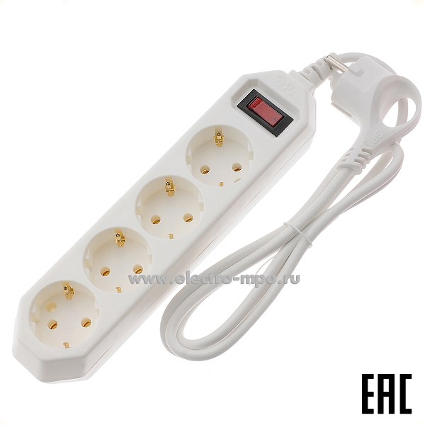 Р5375. Сетевой фильтр Б0019741 Эра USF-M-4es-1.5m-W 4 роз. "евр" 1,5м белый 10А 125Дж (Китай)