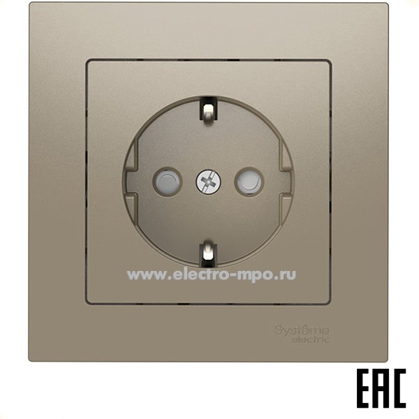 Ю52. Розетка AtlasDesign ATN000544S "евро" со шторками безвинт. зажим. с/п шампань (Systeme Electric)