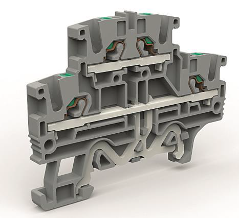 К23. Двухуровневая ZEFD220GR клемма 2,5 кв.мм с заземлением в нижнем  (ДКС)