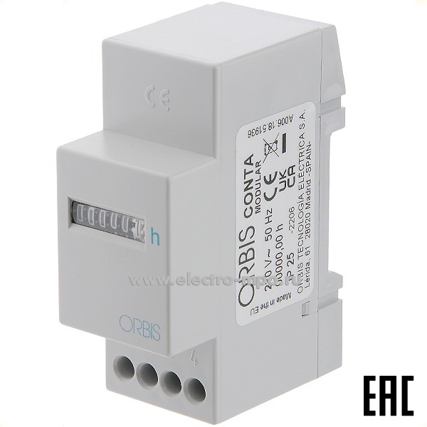 Б5600. Счетчик моточасов модульный CONTA MODULAR 99999,9 час 230В OB180802 (ORBIS)