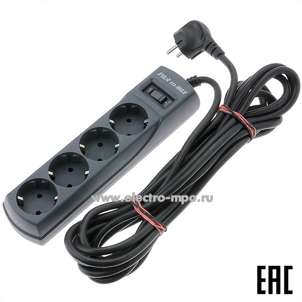 Р5309. Сетевой фильтр Pilot-m Max (арт.145) 4 розетки "евр" 5м черный 15А 150Дж (ЗИС Россия)