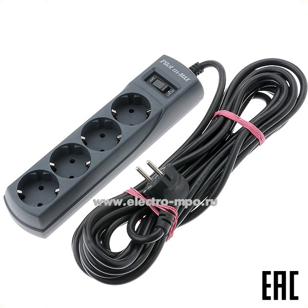Р5310. Сетевой фильтр Pilot-m Max (арт.146) 4 розетки "евр" 7м черный 15А 150Дж (ЗИС Россия)