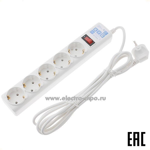 Р5338. Сетевой фильтр Power Cube SPG-B-10-WHITE 5 роз. "евр" 3м белый 10А 140Дж (Электрическая мануфактура