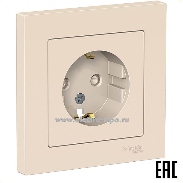 Ю40. Розетка AtlasDesign ATN000244 "евро" со шторками с/п бежевая (Systeme Electric)