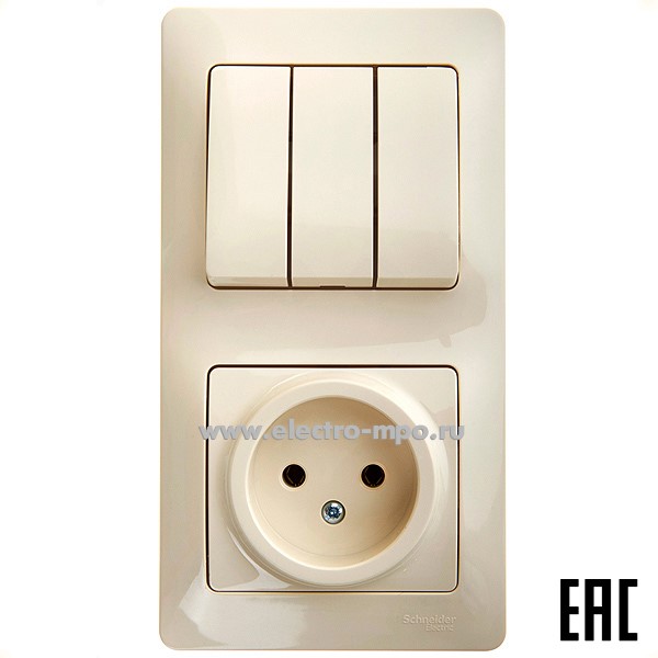 Р16. Блок Glossa GSL000276 выкл. 3кл. + розетка с/п бежевый (Systeme Electric)