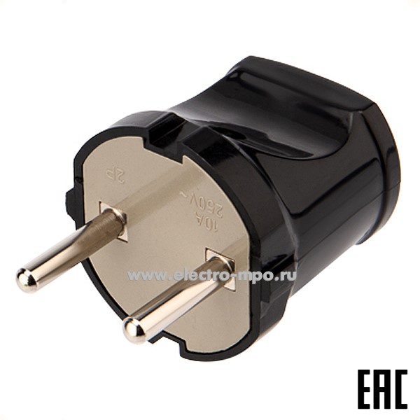 Р38. Вилка 11-8934 прямая без з/к 6А черная (Rexant)