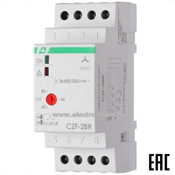 А7617. Авт. защиты двигателя (реле контр.фаз) CZF-2BR 3х400/230В 50Гц 2А 1з задержка 3-5с (Евроавтоматика)