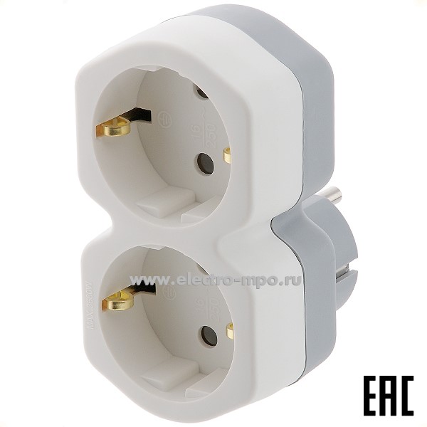 Р4330. Разветвитель 11-1087 на 2 розетки "евро" со шторками белый (Rexant Китай)