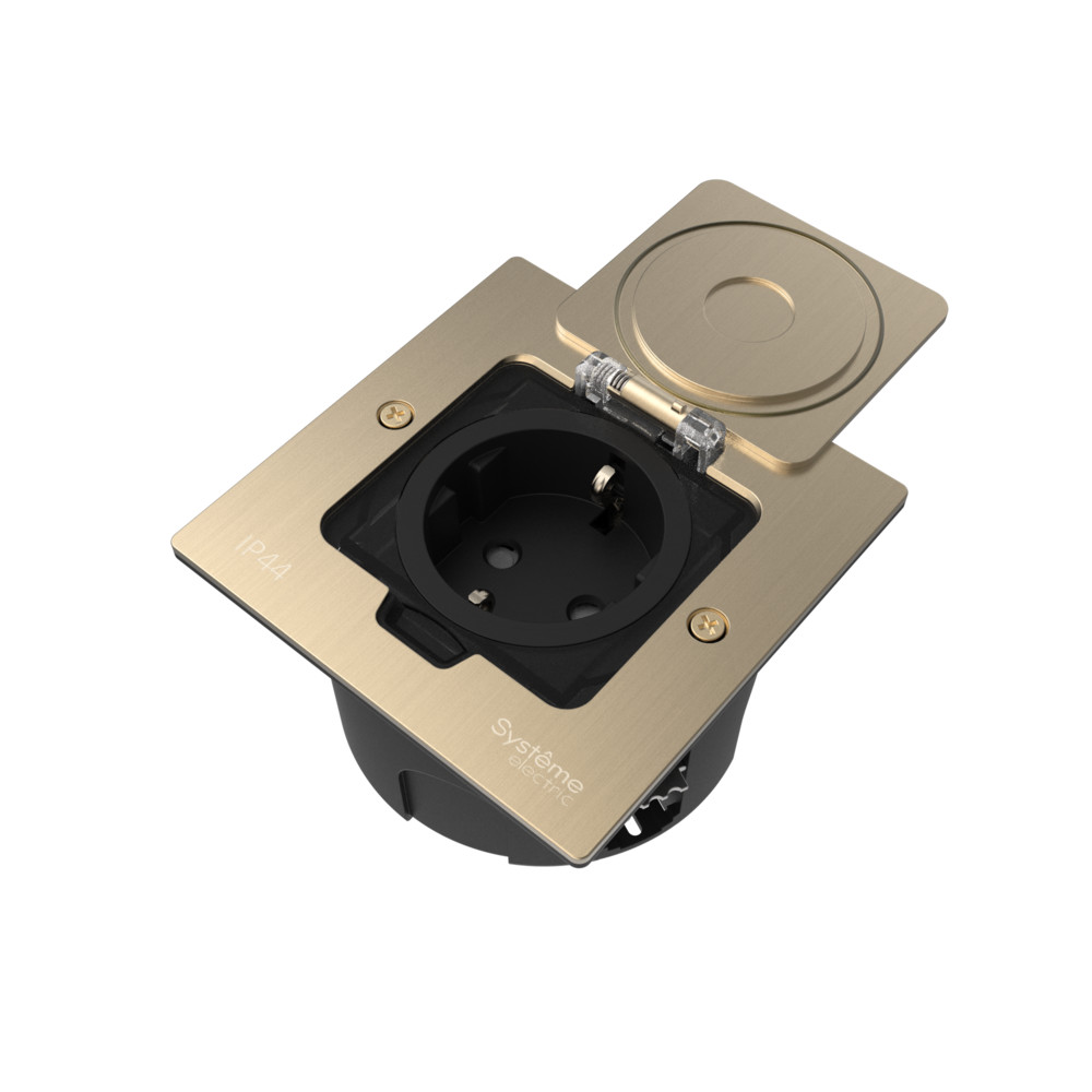 М90. Люк MultiDesk MDK21102NA на 2 модуля в фальшпол с розеткой, никель IP44 (System Electric)