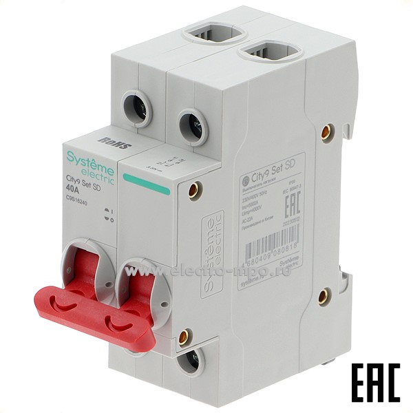 А4877. Выключатель-разъединитель City9  C9S16240 2 полюса 40А 400В на DIN-рейку (Systeme Electric)