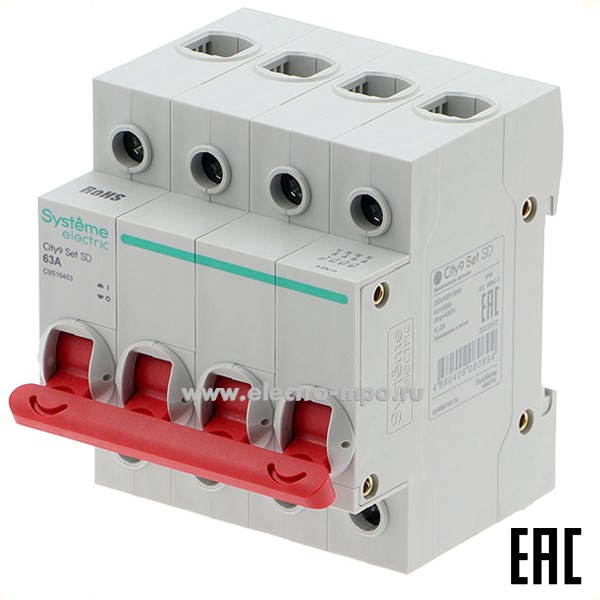 А4882. Выключатель-разъединитель City9  C9S16463 4 полюса 63А 400В на DIN-рейку (Systeme Electric)