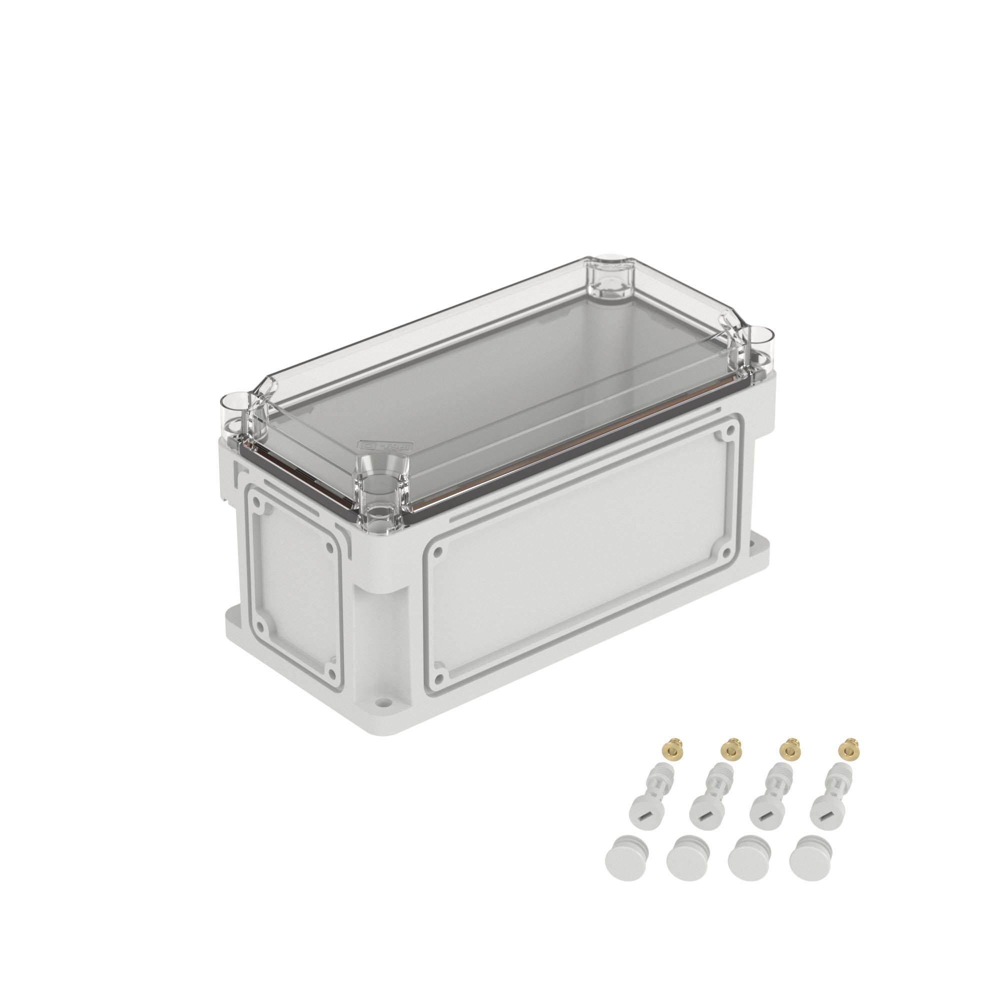 Е10. Корпус 531311 RAM box без МП 300х150х160 мм, с фланцами, прозрачная крышка высотой 35  (ДКС)