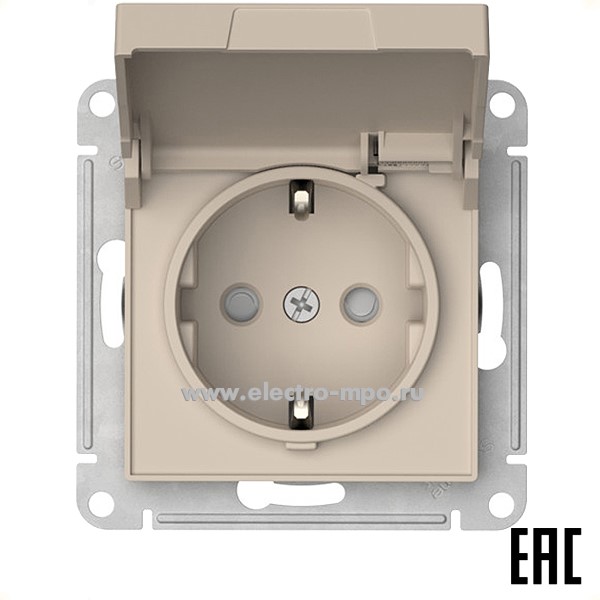 Ю52. Механизм AtlasDesign ATN001246S роз. "евр" со шторками и крышкой безвинт. зажим. с/п песочный (SE)