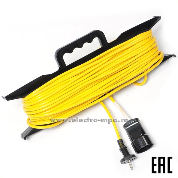 Р5186. Удлинитель Союз 481S-5104 40 метров 1 розетка 6А желтый на рамке (Электросервис)