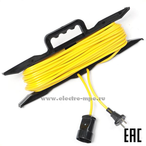 Р5187. Удлинитель Союз 481S-5202 20 метров 1 розетка 10А желтый на рамке (Электросервис)