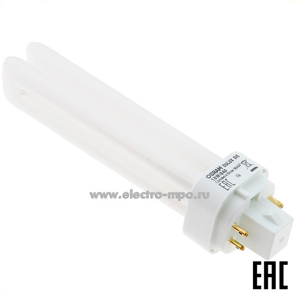 Л3445. Лампа 18Вт 22378 DULUX D/E 18W/840 G24q-2 1200Лм 4000К компакт. люм. энергосберегающая (OSRAM)