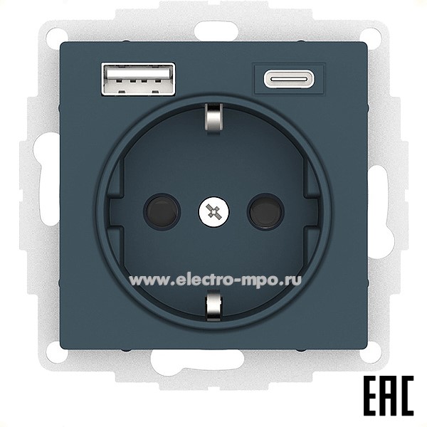 Ю51. Механизм AtlasDesign ATN000832 розетки "евро" + 2хUSB тип А, С изумруд (Systeme Electric)
