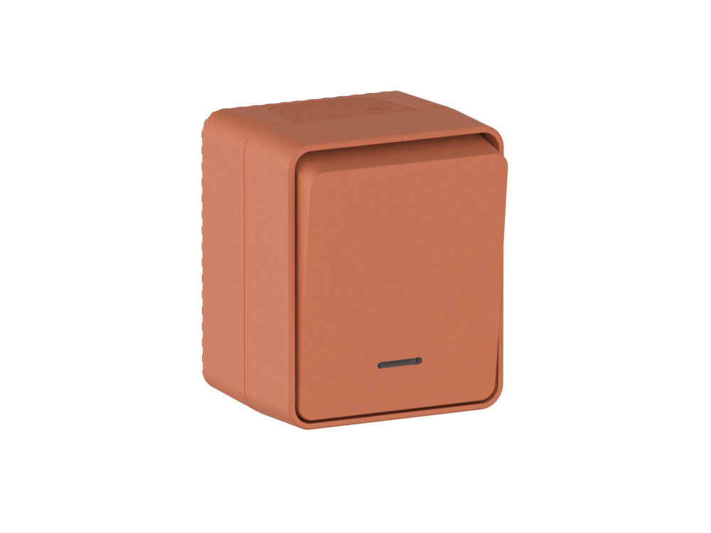 Ю5345. Выключатель AtlasDesign Profi54 ATN547013 1кл. с подсветкой IP54 о/п терракотовый (SE)