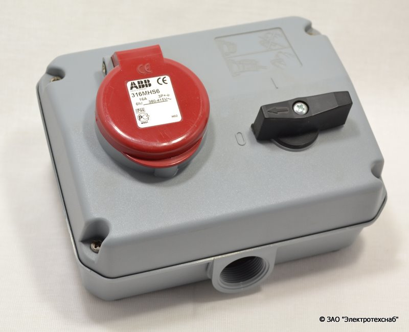 А67. Разъем стандартный с выключателем и блокировкой 316 MHS4 16A, 3P+E, IP44 2CMA167629R1000 (ABB)