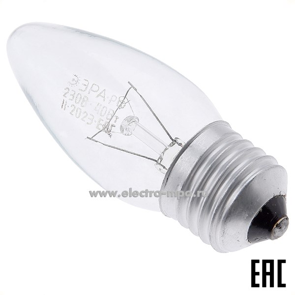 Л6470. Лампа 40Вт Б0039128 ЛОН B36 40Вт Е27 390Лм 2700К накаливания "свеча" прозрачная (ЭРА)