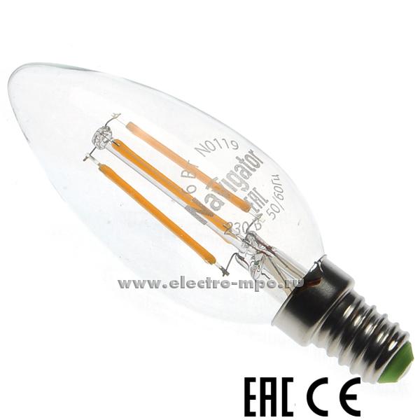 Л0068. Лампа 6Вт FILAMENT 61356 NLL-F-C35-6-230-4K-E14 светодиодная "свеча" х/б свет (Navigator)