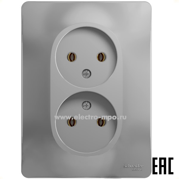 Ю1006. Розетка Glossa GSL000320 двойная с/п алюминий (Systeme Electric)