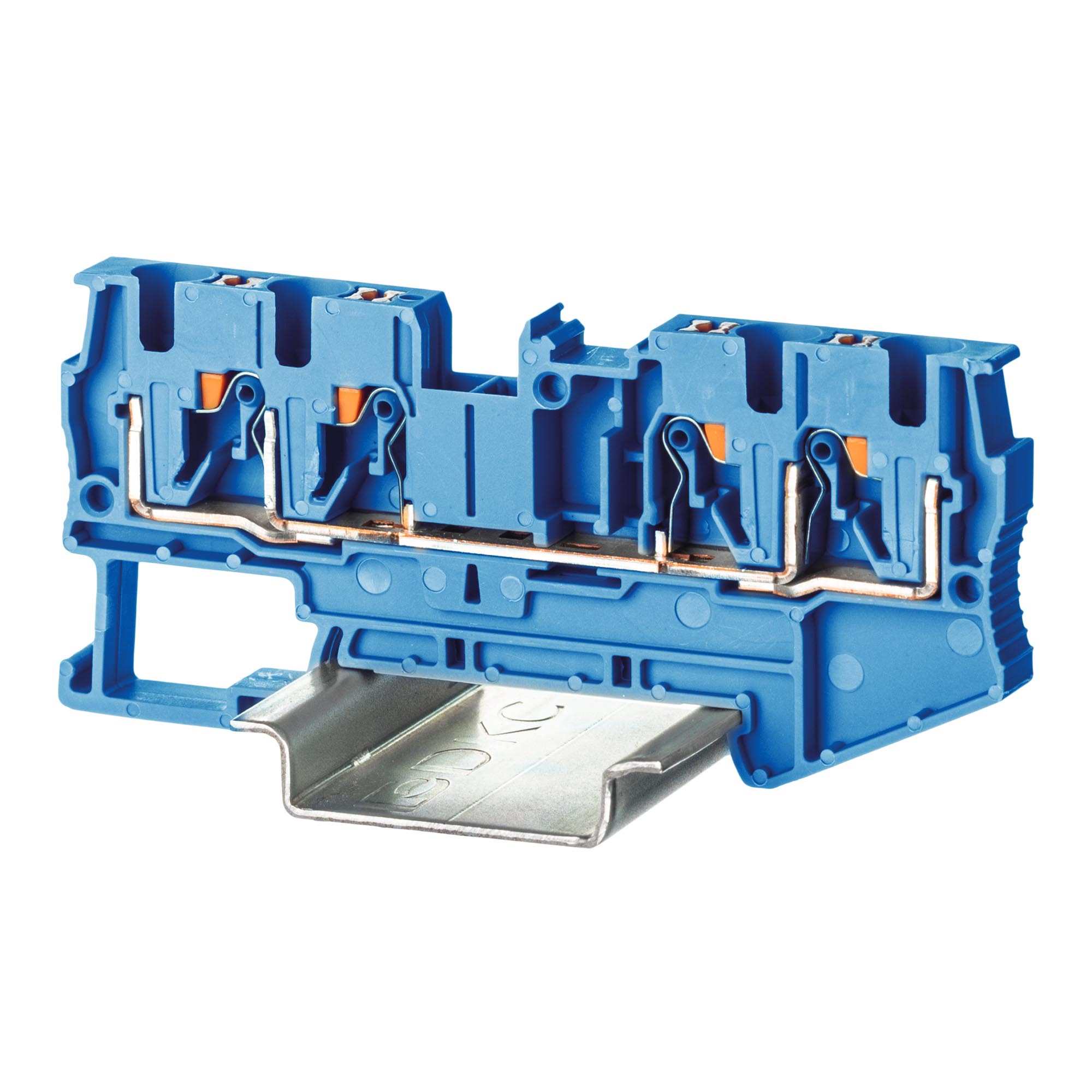 К23. Клемма VPR-4-QUATTRO-BU проходная, зажим push-in, 4 точки подключения, 4 кв.мм,  (ДКС)