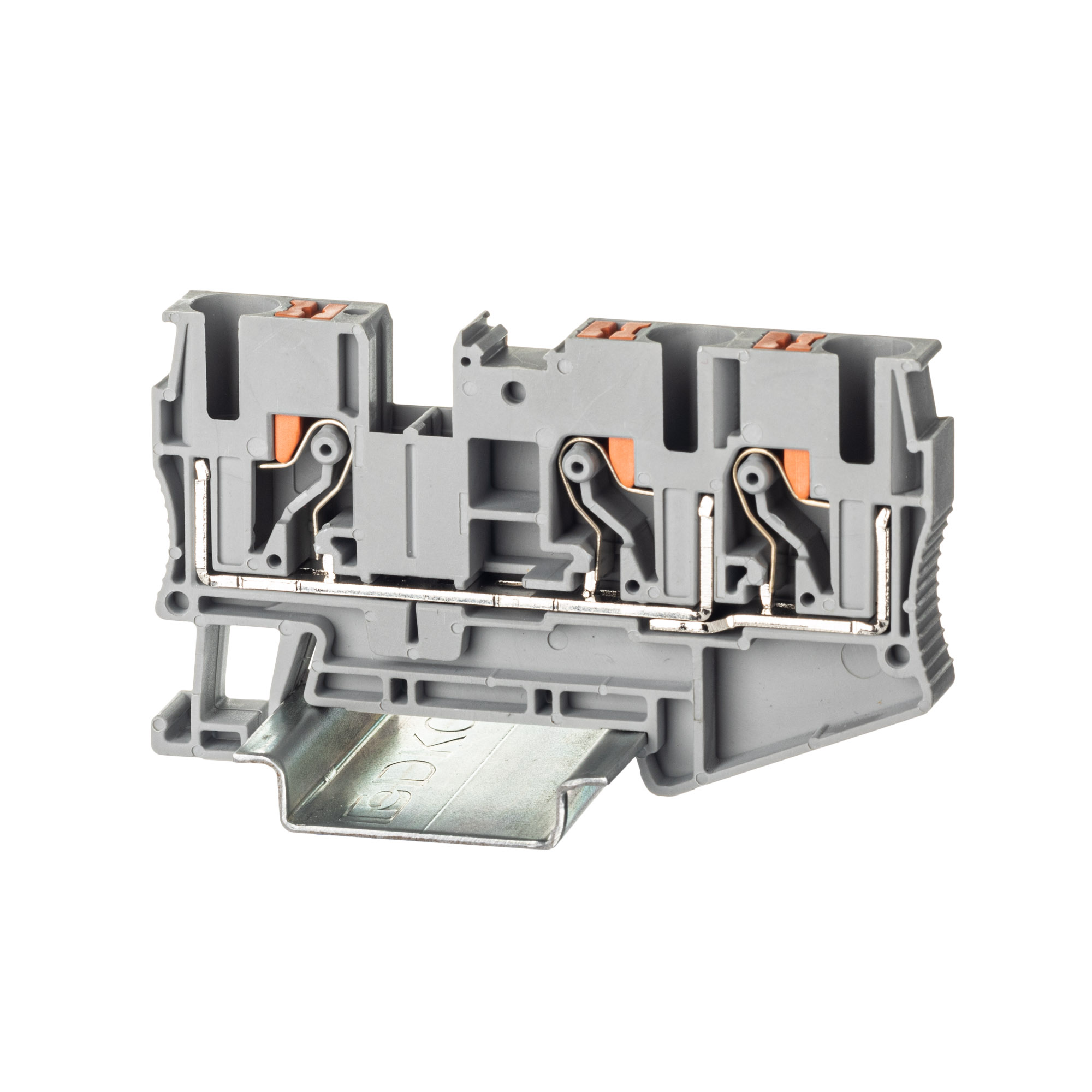 К23. Клемма VPR-6-TWIN-GY проходная, зажим push-in, 3 точки подключения, 6 кв.мм,  (ДКС)