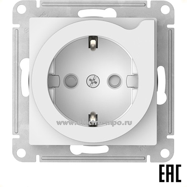 Ю52. Механизм AtlasDesign ATN000147S роз. "евро" со шторками и выталк-ем безвинт. зажим. с/п белый (SE)