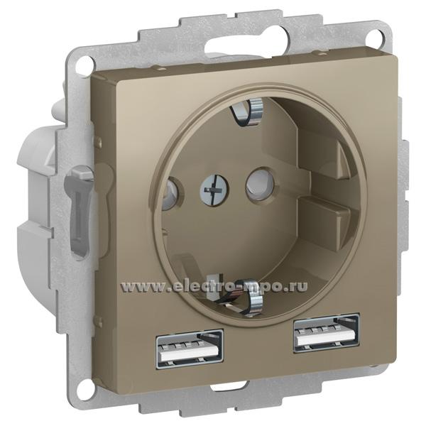 Ю4167. Механизм AtlasDesign ATN000530 розетки "евро" + 2хUSB шампань (Systeme Electric)