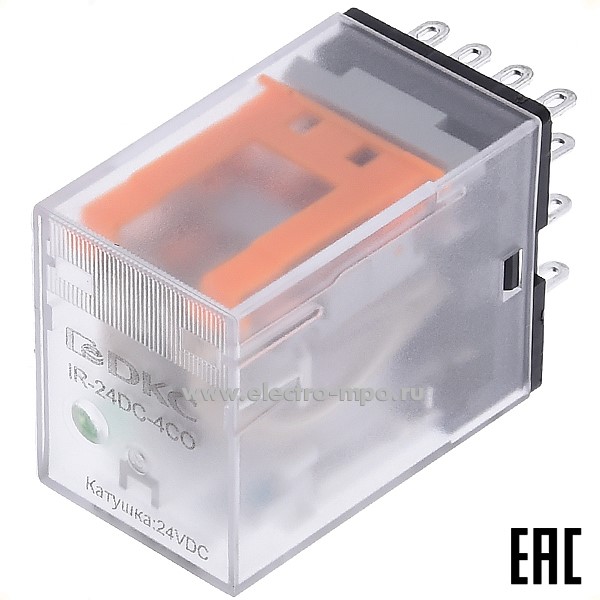 А4607. Реле промежуточное IR-24DC-4CO 24В DC 5А 4 перекл. контакт LED (ДКС)